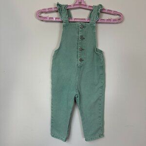 Zara Green Ruffle Strap Bib Overalls Girls 18-24 mos